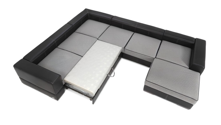 Divano angolare a U con funzione letto in tessuto design imbottito nuovo