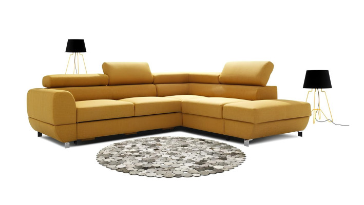 Divano angolare in tessuto a forma di L design moderno con funzione letto grigio