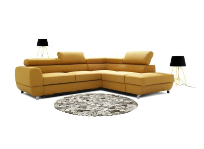 Divano angolare in tessuto a forma di L design moderno con funzione letto grigio