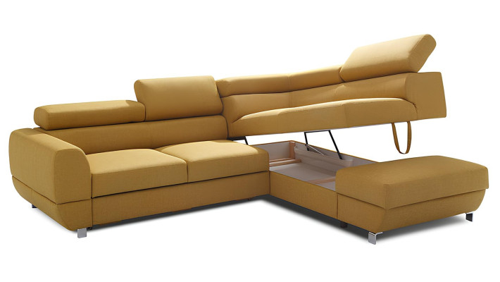 Divano angolare in tessuto a forma di L design moderno con funzione letto grigio