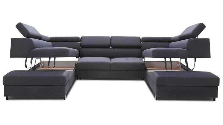 Divano angolare a U con funzione letto e contenitore in tessuto