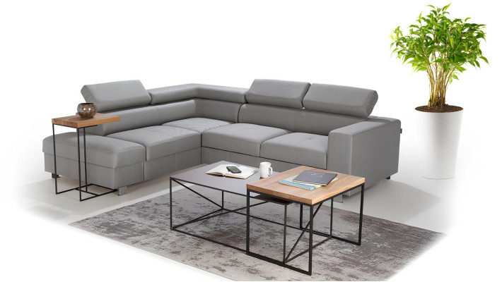 Divano angolare con funzione letto grigio tessuto forma L design moderno