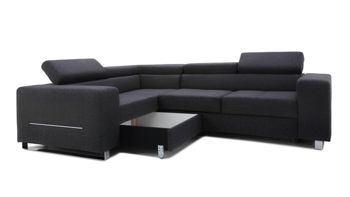 Divano angolare a forma di L Design moderno tessuto con funzione letto grigio