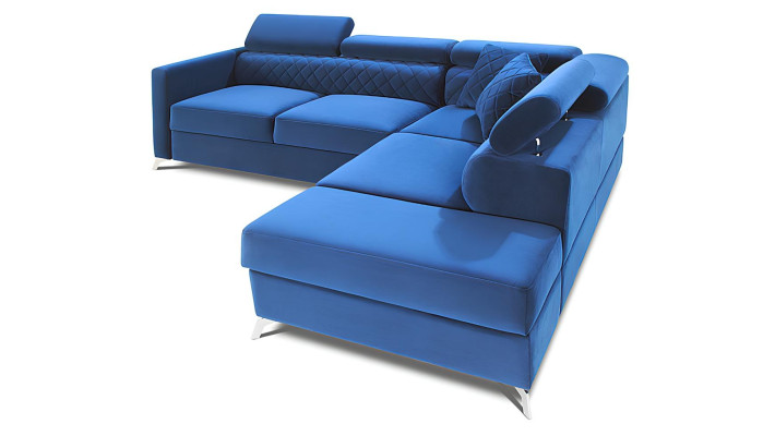 Divano angolare a forma di L Design imbottito tessuto funzione letto divano blu