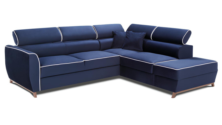 Divano angolare in tessuto a forma di L Design imbottito tessile angolare moderno blu divano angolare nuovo