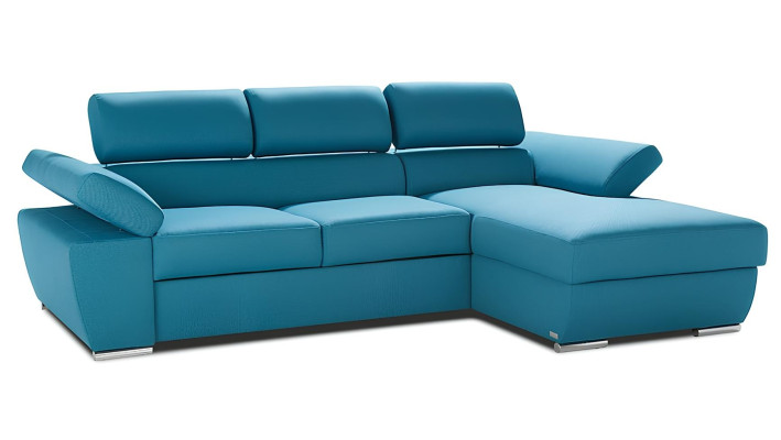 Divano angolare in tessuto a forma di L con funzione letto design moderno blu
