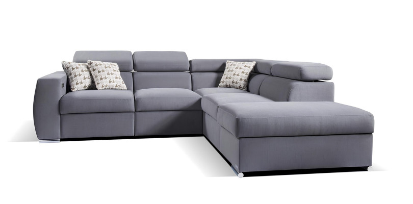 Divano angolare in tessuto a forma di L Design imbottito tessile angolare moderno relax automatico grigio