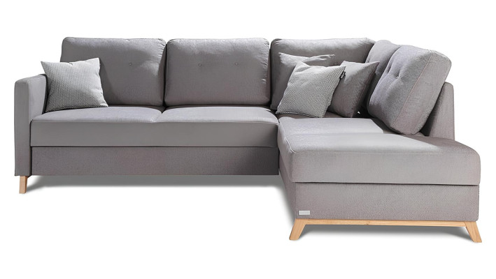 Divano angolare in tessuto a forma di L con funzione letto design imbottito tessile angolare con contenitore letto nuovo
