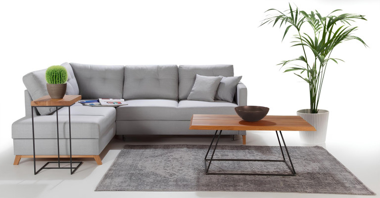 Divano angolare in tessuto a forma di L con funzione letto design imbottito tessile angolare con contenitore letto nuovo