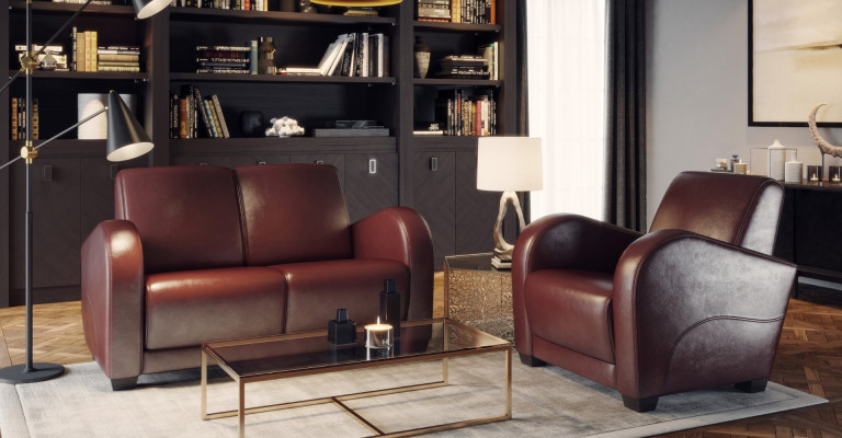 Poltrona design moderna in pelle italiana al 100% marrone per lounge TV