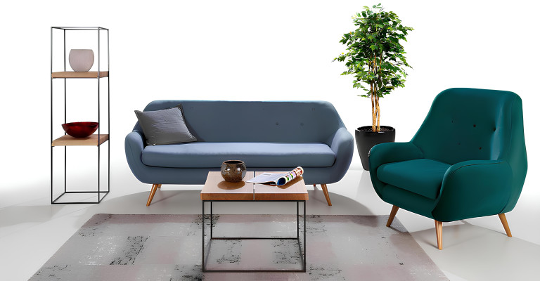 Divano 2 posti design moderno in tessuto blu Chesterfield