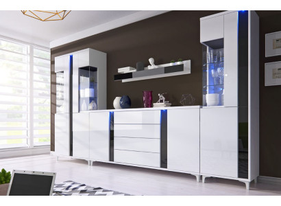 Hochglanz Wohnwand Schrankwand Wohnzimmer Schrank Vitrine Sideboard Wohnwände   Rete di mobili lucidi per soggiorno, parete attrezzata, armadietto, vetrina, credenza, pareti attrezzate.