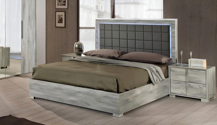 Letto di lusso doppio in legno imbottito grigio design moderno
