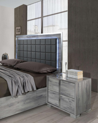 Letto di lusso doppio in legno imbottito grigio design moderno