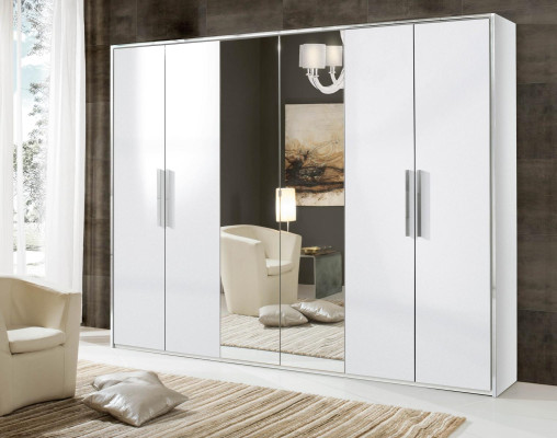 Armadio a specchio per camera da letto con 6 porte in legno