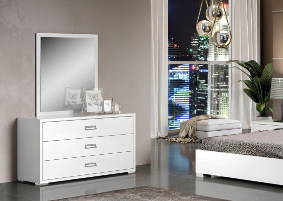 Set di comò con specchio bianco in legno design moderno