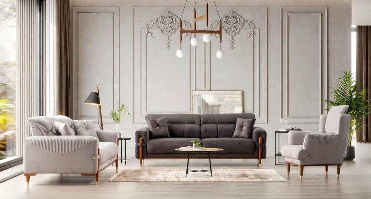 Elegante set di divani 3+3+1 paesaggio abitativo multifunzionale taupe