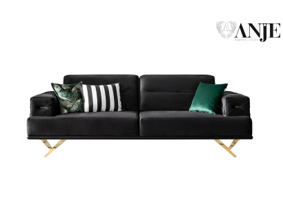 Divano a tre posti nero mobili da soggiorno tavolino pouf design moderno