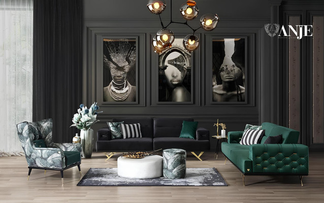 Poltrona verde singola soggiorno lusso tessuto imbottito nuovo