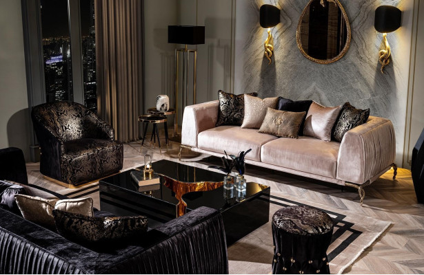 Tavolo da caffè di lusso a tre pezzi mobili da soggiorno nero moderno nuovo