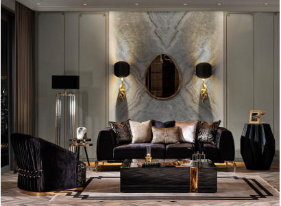 Tavolo da caffè di lusso a tre pezzi mobili da soggiorno nero moderno nuovo