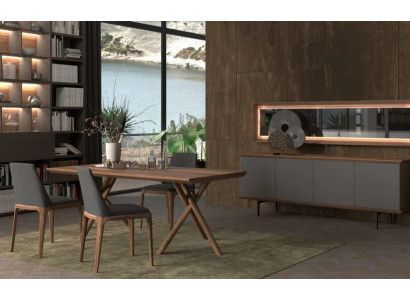 Set di mobili da pranzo di lusso con tavolo da pranzo, sedie, credenza e specchio