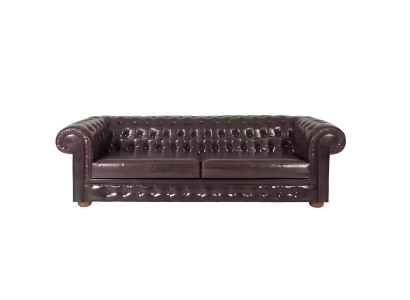 Divano 3 posti in legno color naturale, elegante stile Chesterfield
