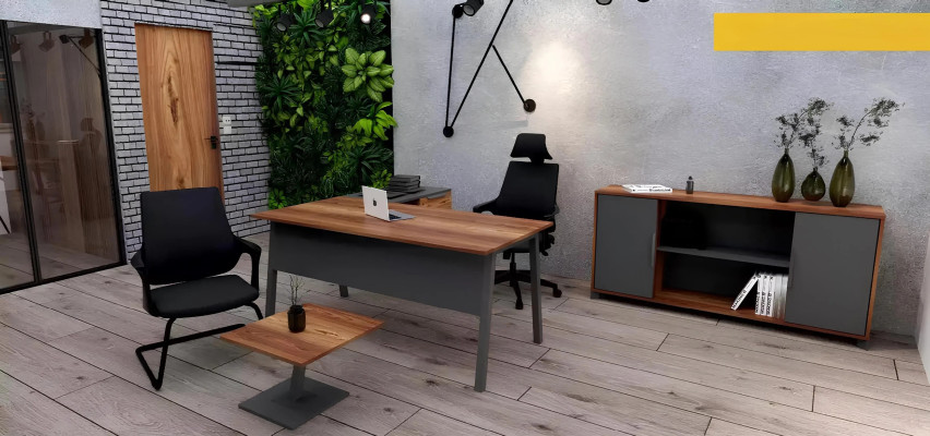 Scrivania angolare tavolino libreria legno ufficio stanza di lavoro marrone