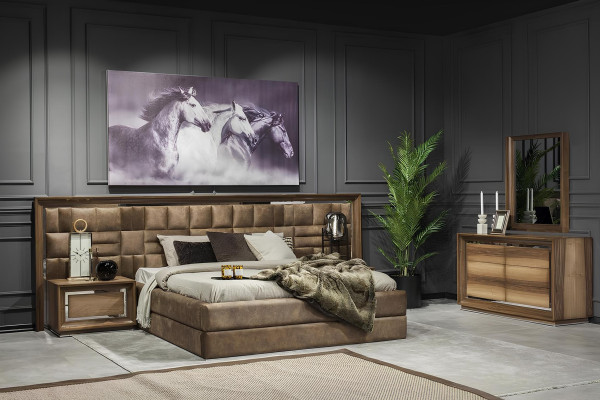 Elegante camera da letto marrone comò armadio letto mobili 6 pz.