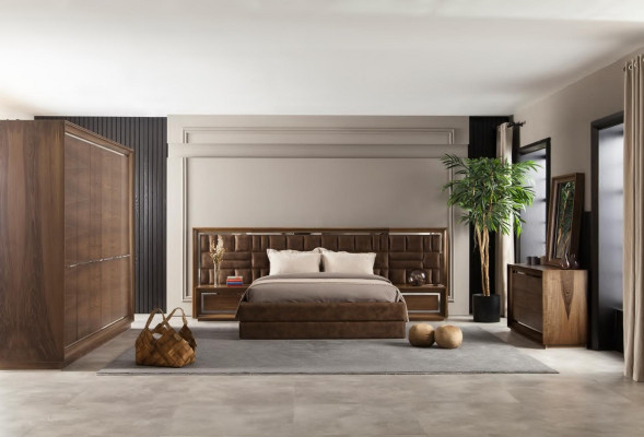 Letto imbottito marrone mobili da hotel set completo 4 pezzi