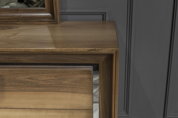 Comò + Specchio Stile Moderno Marrone con Stoccaggio Set Lusso Nuovo