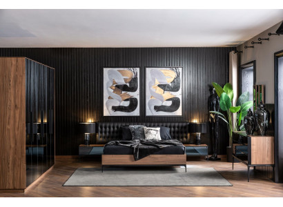 Set di mobili per camera da letto Set completo Letto nero Armadio Comodini 8 pezzi