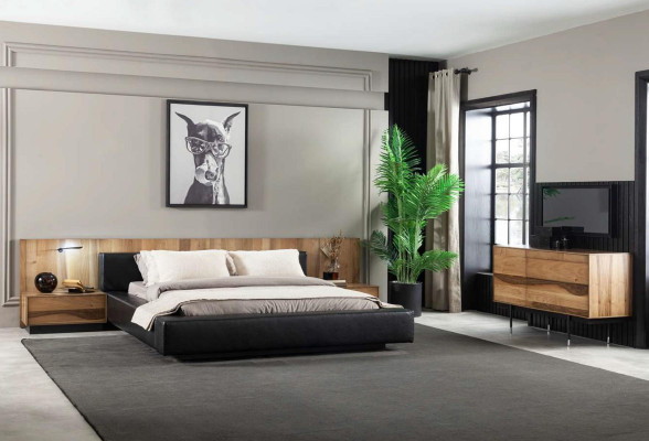 Set camera da letto 4 pezzi in marrone lussuoso confortevole moderno