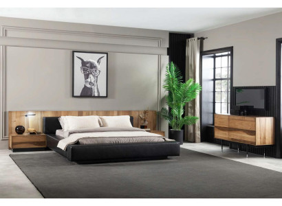 Set camera da letto 4 pezzi in marrone lussuoso confortevole moderno