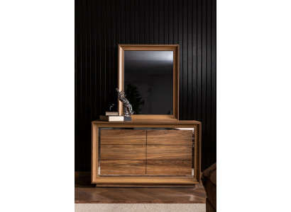 Comò marrone in stile moderno + specchio con pratica conservazione