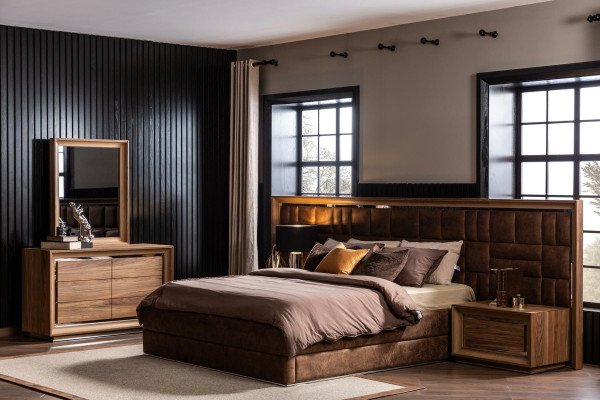 Comò marrone in stile moderno + specchio con pratica conservazione