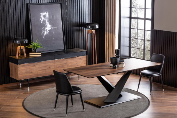 Poltrona di lusso nera in pelle, sedie imbottite, mobili da designer per loft e cucina