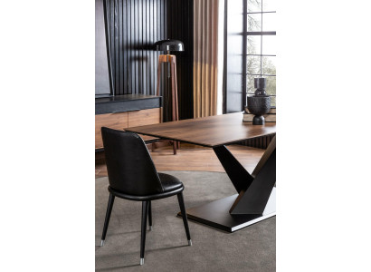 Poltrona di lusso nera in pelle, sedie imbottite, mobili da designer per loft e cucina
