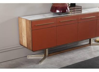 Mobile arancione con cassetti e ripiani, comò xxl, sideboard 240cm
