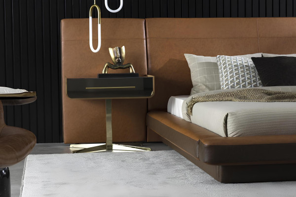 Letto design per camera da letto con due comodini di lusso tavoli in vetro