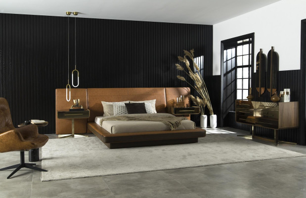 Letto colore marrone in ecopelle stile moderno lusso camera da letto confortevole