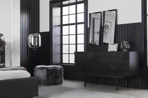 Set camera da letto 4 pezzi in nero, set di lusso con spazio di archiviazione nuovo