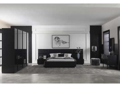 Mobile da letto di lusso neri armadio comò comodini 5 pz.