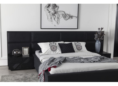 Letto imbottito nero in tessuto per camera da letto lussuoso moderno stile nuovo