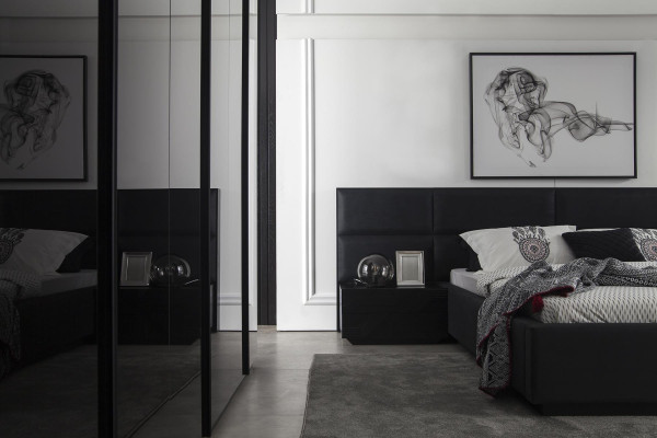 Set camera da letto nera mobili letto comodino 3 pz. letto in pelle