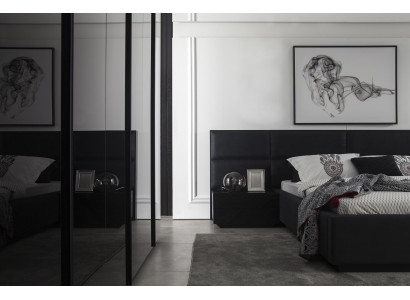 Set camera da letto nera mobili letto comodino 3 pz. letto in pelle
