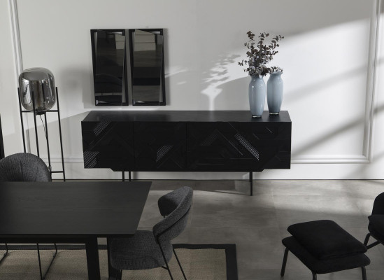Mobile sideboard di lusso nero 208 cm con specchio 2 pezzi