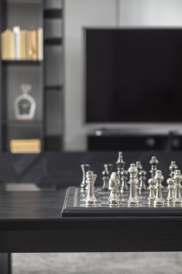 Parete soggiorno nera Armadi di alta qualità Lusso parete attrezzata Tavolino 2 pezzi