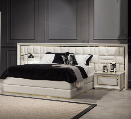 Letto di lusso 160x200 cm letto matrimoniale moderno in bianco