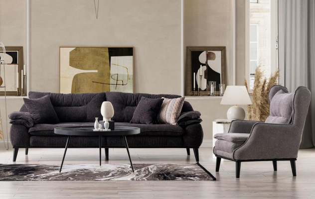 Set di divani poltrona mobili 3+1 grigio paesaggio soggiorno